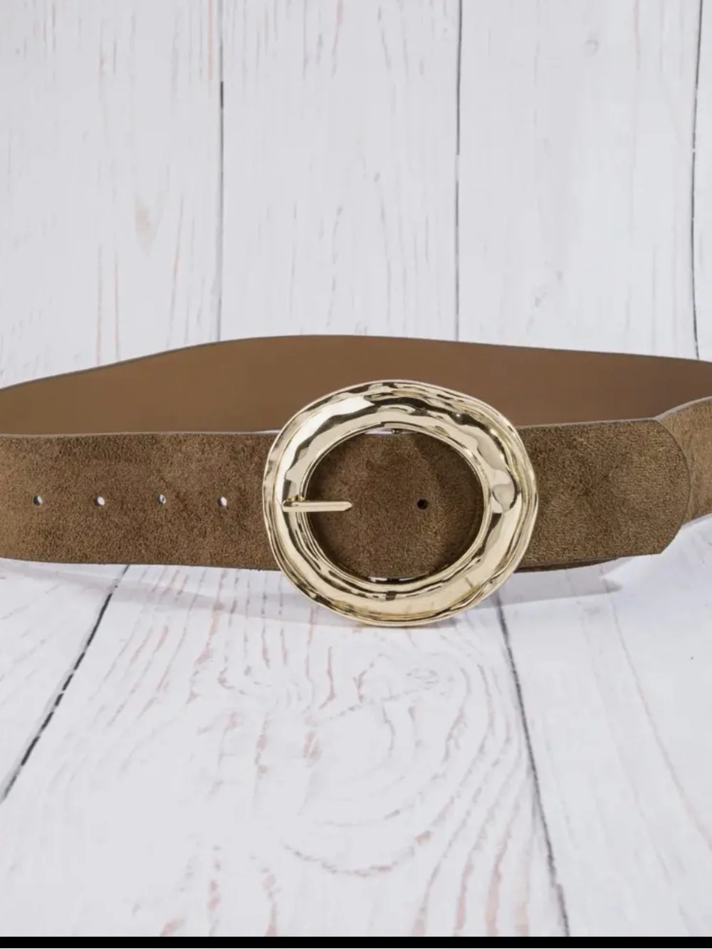 Brown Suede Hammered Round Buckle Belt